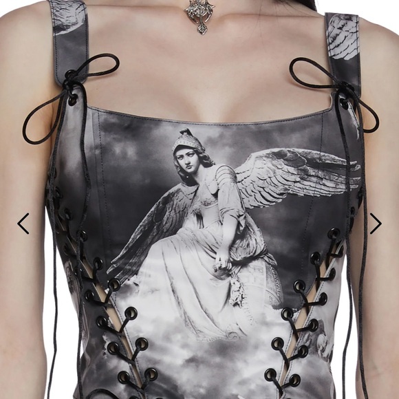 Dolls Kill NWOT Sold Out Women's Black Angel Print Corset Top - Picture 2 of 11